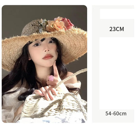 Summer Wide Brim Rose Flower Travel Fairy Flower Straw Panama Sombrero Hat CODE: KAR3264