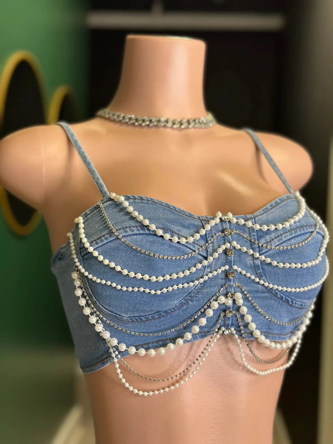 New Sexy Party Strapless Pearl Beading Top + shorts Street Casual 2 Piece Set CODE: KAR3267