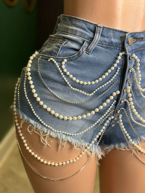 New Sexy Party Strapless Pearl Beading Top + shorts Street Casual 2 Piece Set CODE: KAR3267
