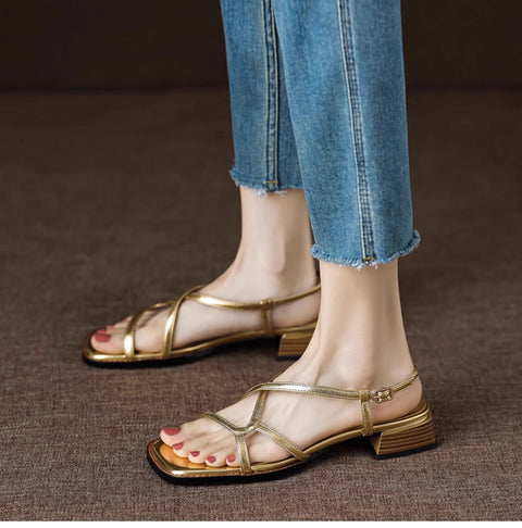New Designer Cross-tied Gladiator Narrow Band Low Heels Sandal CODE: KAR3269