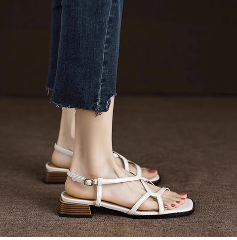 New Designer Cross-tied Gladiator Narrow Band Low Heels Sandal CODE: KAR3269