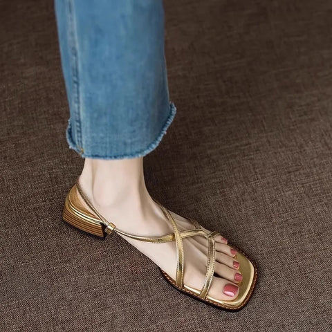 New Designer Cross-tied Gladiator Narrow Band Low Heels Sandal CODE: KAR3269