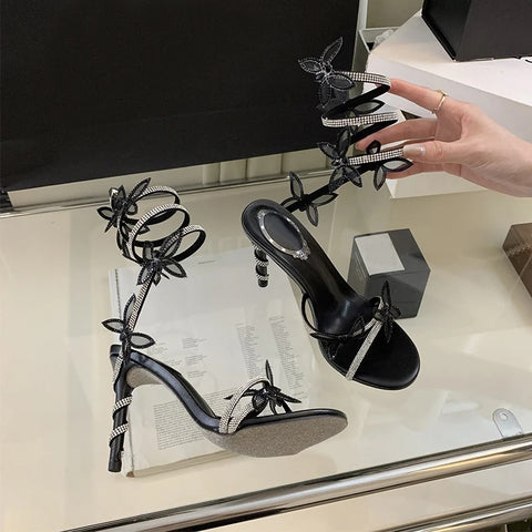 New Designer Rhinestone Butterfly Ankle Snake Twine Around Prom High Heels Gladiator Sandals CODE: KAR3271