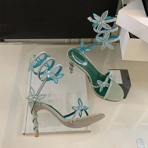 New Designer Rhinestone Butterfly Ankle Snake Twine Around Prom High Heels Gladiator Sandals CODE: KAR3271