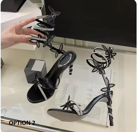New Designer Rhinestone Butterfly Ankle Snake Twine Around Prom High Heels Gladiator Sandals CODE: KAR3271
