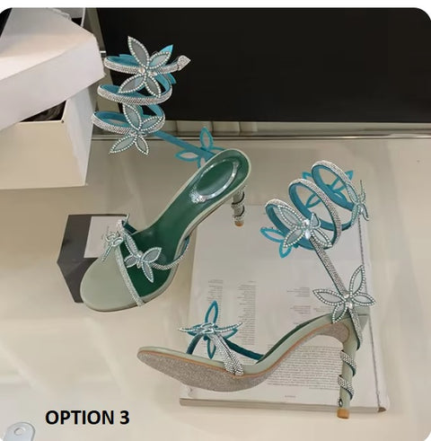 New Designer Rhinestone Butterfly Ankle Snake Twine Around Prom High Heels Gladiator Sandals CODE: KAR3271