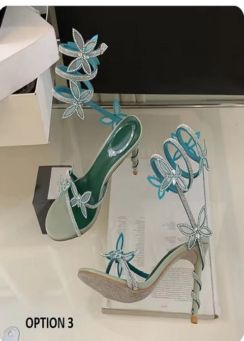 New Designer Rhinestone Butterfly Ankle Snake Twine Around Prom High Heels Gladiator Sandals CODE: KAR3271