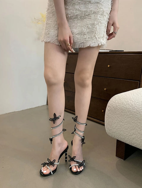 New Designer Rhinestone Butterfly Ankle Snake Twine Around Prom High Heels Gladiator Sandals CODE: KAR3271