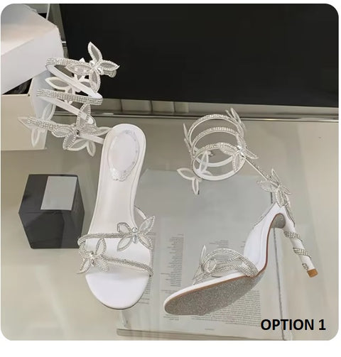 New Designer Rhinestone Butterfly Ankle Snake Twine Around Prom High Heels Gladiator Sandals CODE: KAR3271