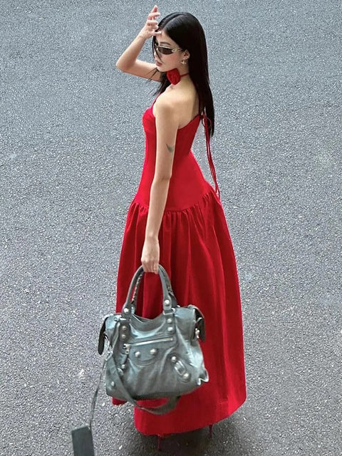 Summer Elegant Strapless Solid Tie Flower Scarf Draped Sexy Bodycon Midi Dress CODE: KAR3274