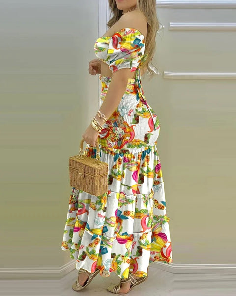 New Floral Print O Neck Crop Top +Slit High Waist Maxi Skirt Set CODE: KAR3277