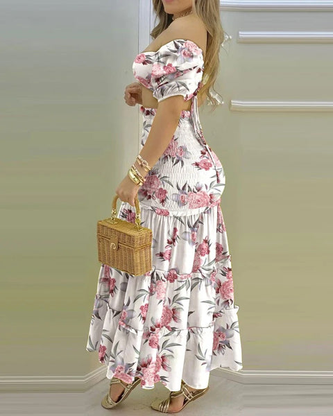 New Floral Print O Neck Crop Top +Slit High Waist Maxi Skirt Set CODE: KAR3277