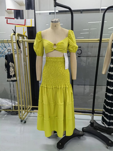 New Floral Print O Neck Crop Top +Slit High Waist Maxi Skirt Set CODE: KAR3277