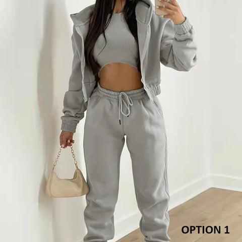 New Simple Short Vest Top Jogging Sport Trouser 3pce Hoodies Set CODE: KAR3278