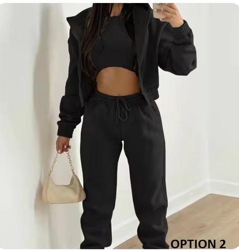 New Simple Short Vest Top Jogging Sport Trouser 3pce Hoodies Set CODE: KAR3278