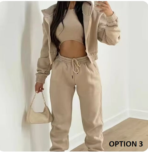 New Simple Short Vest Top Jogging Sport Trouser 3pce Hoodies Set CODE: KAR3278