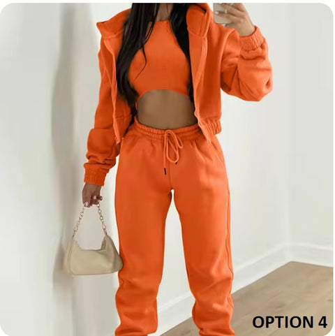 New Simple Short Vest Top Jogging Sport Trouser 3pce Hoodies Set CODE: KAR3278