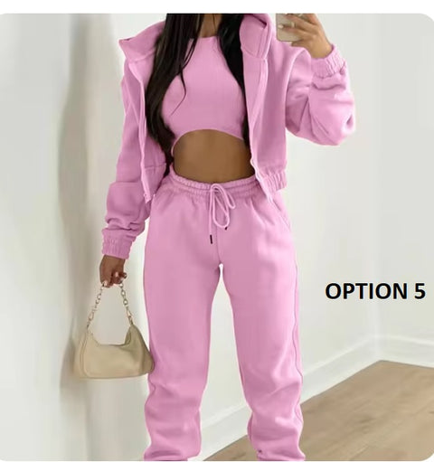 New Simple Short Vest Top Jogging Sport Trouser 3pce Hoodies Set CODE: KAR3278