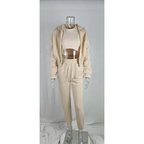 New Simple Short Vest Top Jogging Sport Trouser 3pce Hoodies Set CODE: KAR3278