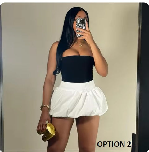 New Off Shoulder Sleeveless Backless Tube And Puff Mini Skirt Two Piece Set CODE: KAR3280
