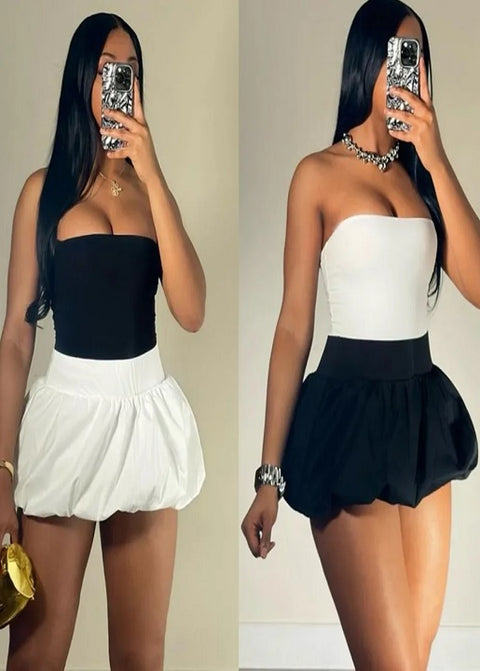 New Off Shoulder Sleeveless Backless Tube And Puff Mini Skirt Two Piece Set CODE: KAR3280