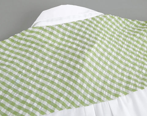 New Patchwork Plaid Casual Ruched Long Sleeve Pocket Loose Shirt CODE: KAR3285