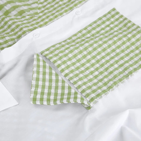 New Patchwork Plaid Casual Ruched Long Sleeve Pocket Loose Shirt CODE: KAR3285