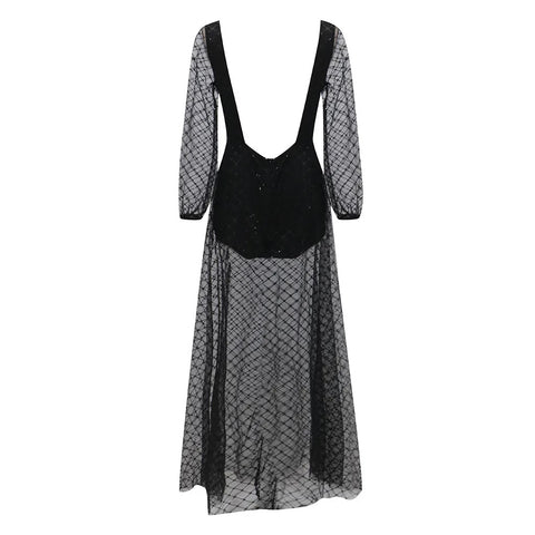 Sexy Sling Cross V-Neck Elegant Slim Hollow Lace Long Dress CODE: KAR3287
