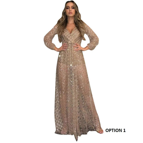 Sexy Sling Cross V-Neck Elegant Slim Hollow Lace Long Dress CODE: KAR3287