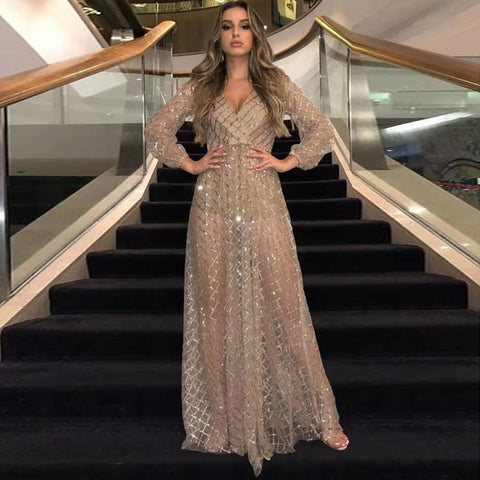 Sexy Sling Cross V-Neck Elegant Slim Hollow Lace Long Dress CODE: KAR3287