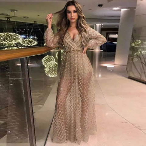 Sexy Sling Cross V-Neck Elegant Slim Hollow Lace Long Dress CODE: KAR3287