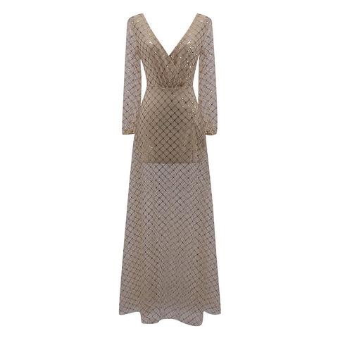 Sexy Sling Cross V-Neck Elegant Slim Hollow Lace Long Dress CODE: KAR3287