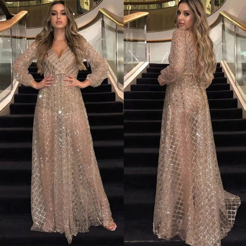 Sexy Sling Cross V-Neck Elegant Slim Hollow Lace Long Dress CODE: KAR3287