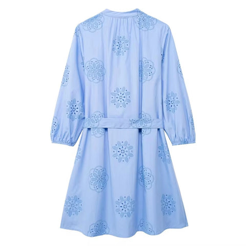 New Versatile Solid Adhesive Embroidered Decorative Poplin Dress CODE: KAR3294