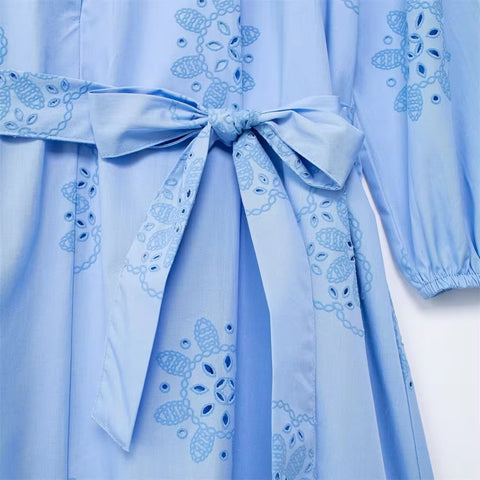 New Versatile Solid Adhesive Embroidered Decorative Poplin Dress CODE: KAR3294