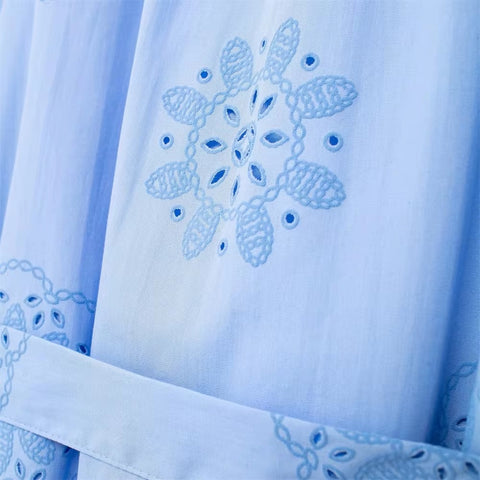 New Versatile Solid Adhesive Embroidered Decorative Poplin Dress CODE: KAR3294
