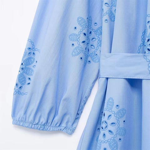 New Versatile Solid Adhesive Embroidered Decorative Poplin Dress CODE: KAR3294