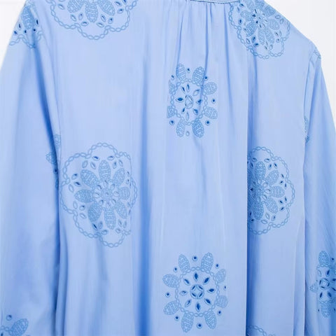 New Versatile Solid Adhesive Embroidered Decorative Poplin Dress CODE: KAR3294