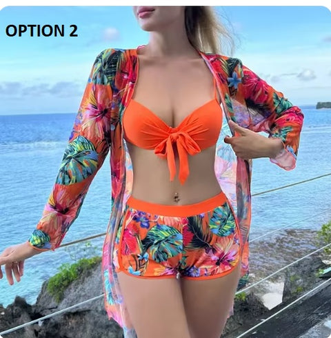 New Sexy Sports Pool Rain Forest Print Three Piece Swimsuit Set CODE: KAR3296