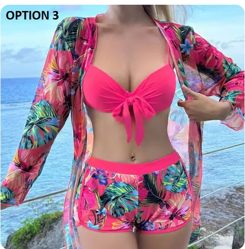 New Sexy Sports Pool Rain Forest Print Three Piece Swimsuit Set CODE: KAR3296