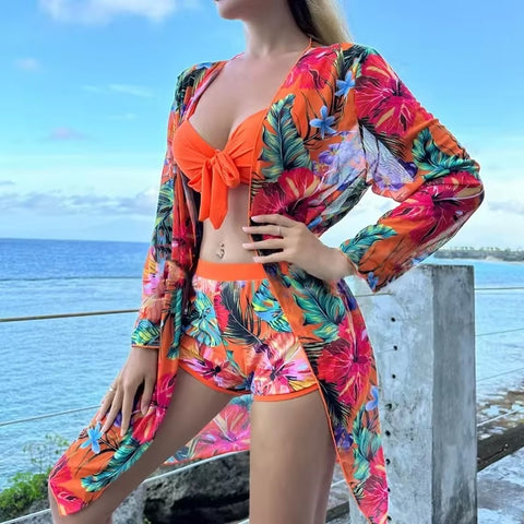 New Sexy Sports Pool Rain Forest Print Three Piece Swimsuit Set CODE: KAR3296
