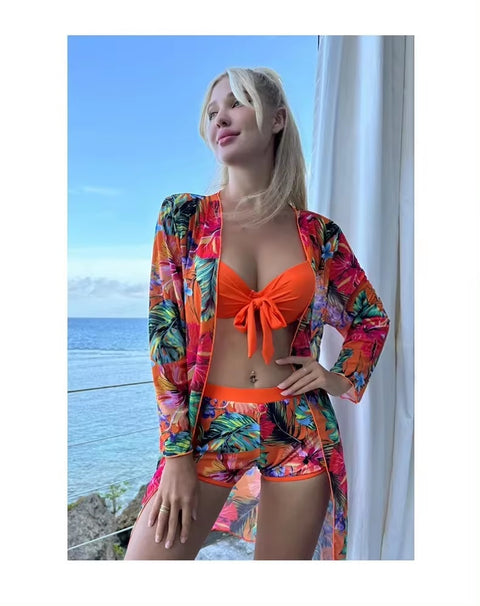 New Sexy Sports Pool Rain Forest Print Three Piece Swimsuit Set CODE: KAR3296