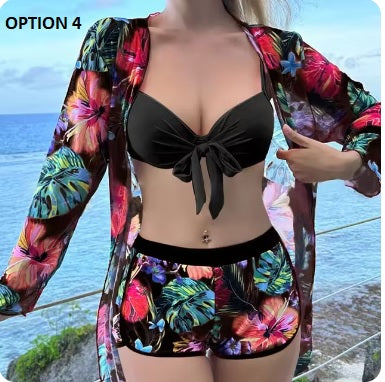 New Sexy Sports Pool Rain Forest Print Three Piece Swimsuit Set CODE: KAR3296