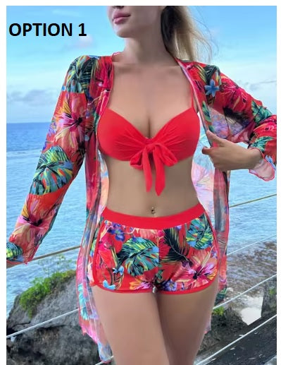 New Sexy Sports Pool Rain Forest Print Three Piece Swimsuit Set CODE: KAR3296