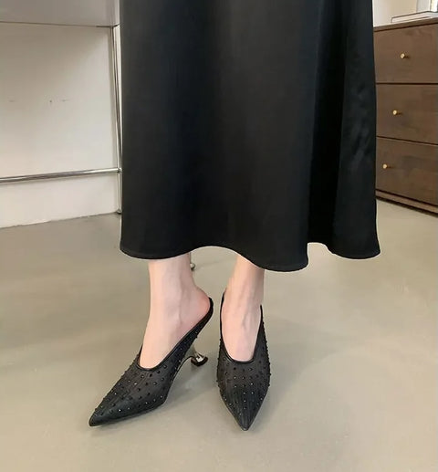 New Designer Crystal Mesh Wedges Elegant Shallow Pointed Toe High Heels CODE: KAR3305
