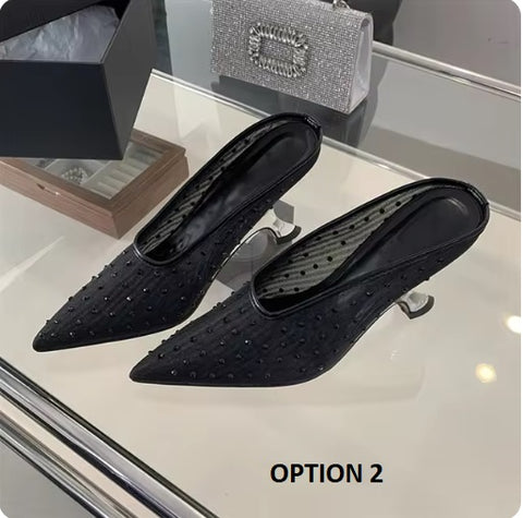 New Designer Crystal Mesh Wedges Elegant Shallow Pointed Toe High Heels CODE: KAR3305