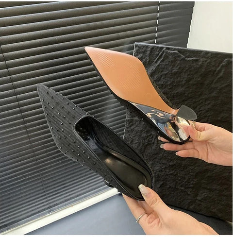 New Designer Crystal Mesh Wedges Elegant Shallow Pointed Toe High Heels CODE: KAR3305