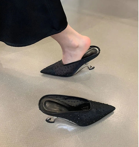 New Designer Crystal Mesh Wedges Elegant Shallow Pointed Toe High Heels CODE: KAR3305