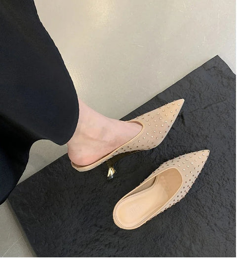 New Designer Crystal Mesh Wedges Elegant Shallow Pointed Toe High Heels CODE: KAR3305