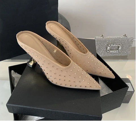 New Designer Crystal Mesh Wedges Elegant Shallow Pointed Toe High Heels CODE: KAR3305